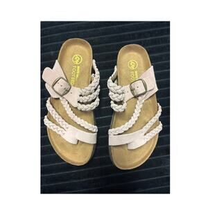 NEW White Mountain Footbeds Women’s Hayleigh Sandals Slides Pink Leather SZ 7M